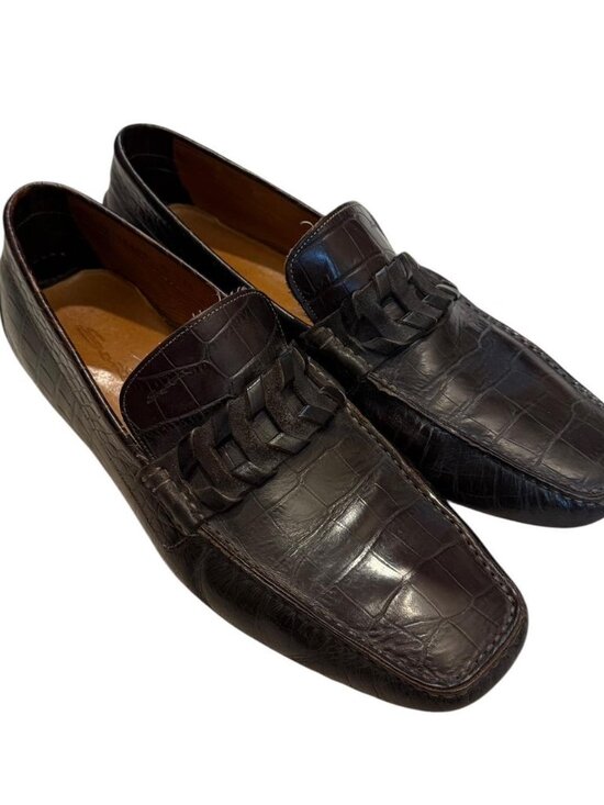 Santoni Men\'s Brown Crocodile Leather Loafers, Size 11.5